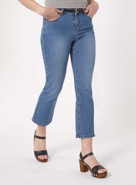 New Midwash Cropped Kick Flare Jeans